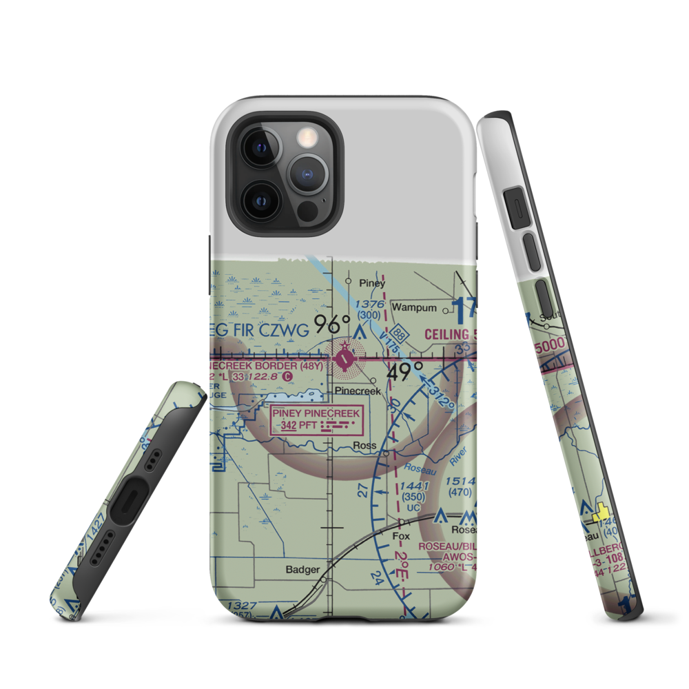 Piney Pinecreek Border Airport (48Y) VFR Sectional  Tough iPhone Case iPhone 12 Pro model shown