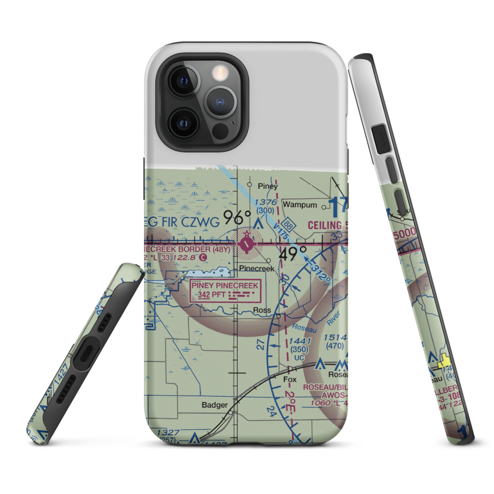 Piney Pinecreek Border Airport (48Y) VFR Sectional  Tough iPhone Case iPhone 12 Pro Max model shown