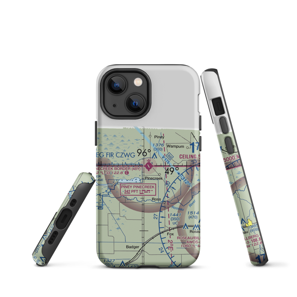 Piney Pinecreek Border Airport (48Y) VFR Sectional  Tough iPhone Case iPhone 13 mini model shown