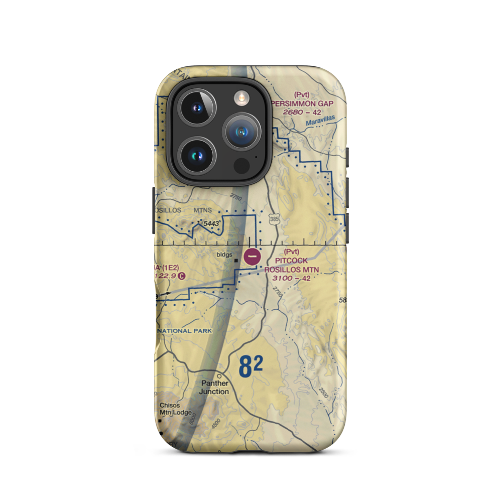 Pitcock Rosillos Mountain Ranch Airport (09TS) VFR Sectional  Tough iPhone Case iPhone 16 Pro model shown