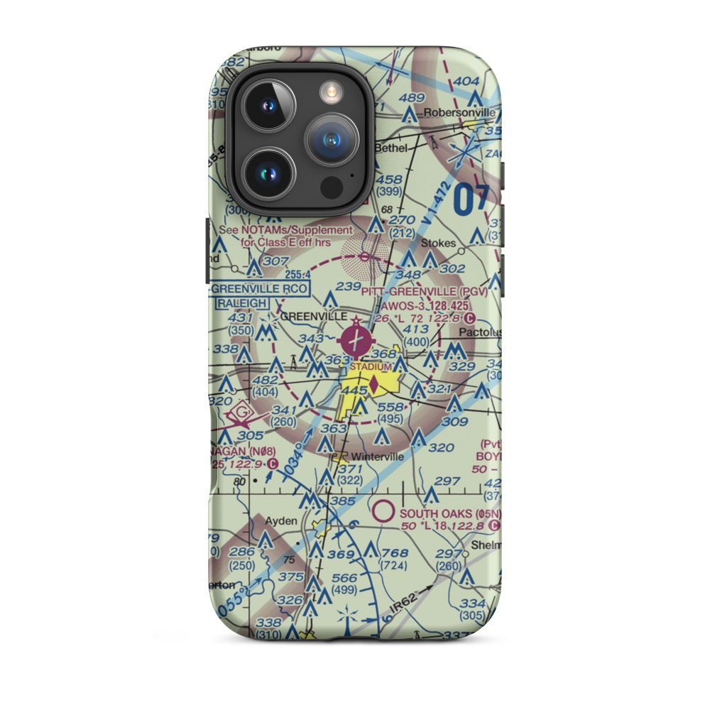 Pitt Greenville Airport (PGV) VFR Sectional  Tough iPhone Case iPhone 16 Pro Max model shown