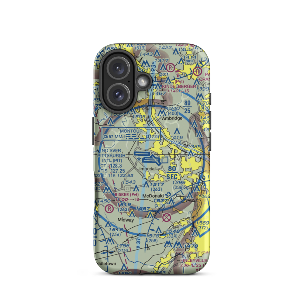 Pittsburgh International Airport (PIT) VFR Sectional  Tough iPhone Case iPhone 16 model shown