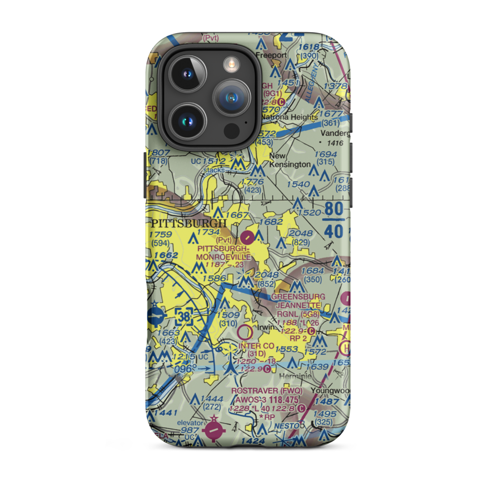 Pittsburgh-Monroeville Airport (4G0) VFR Sectional  Tough iPhone Case iPhone 16 Pro Max model shown