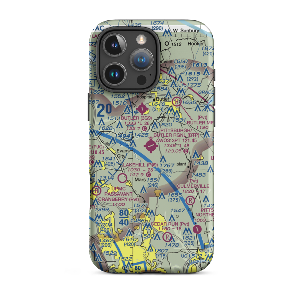 Pittsburgh/Butler Regional Airport (BTP) VFR Sectional  Tough iPhone Case iPhone 16 Pro Max model shown