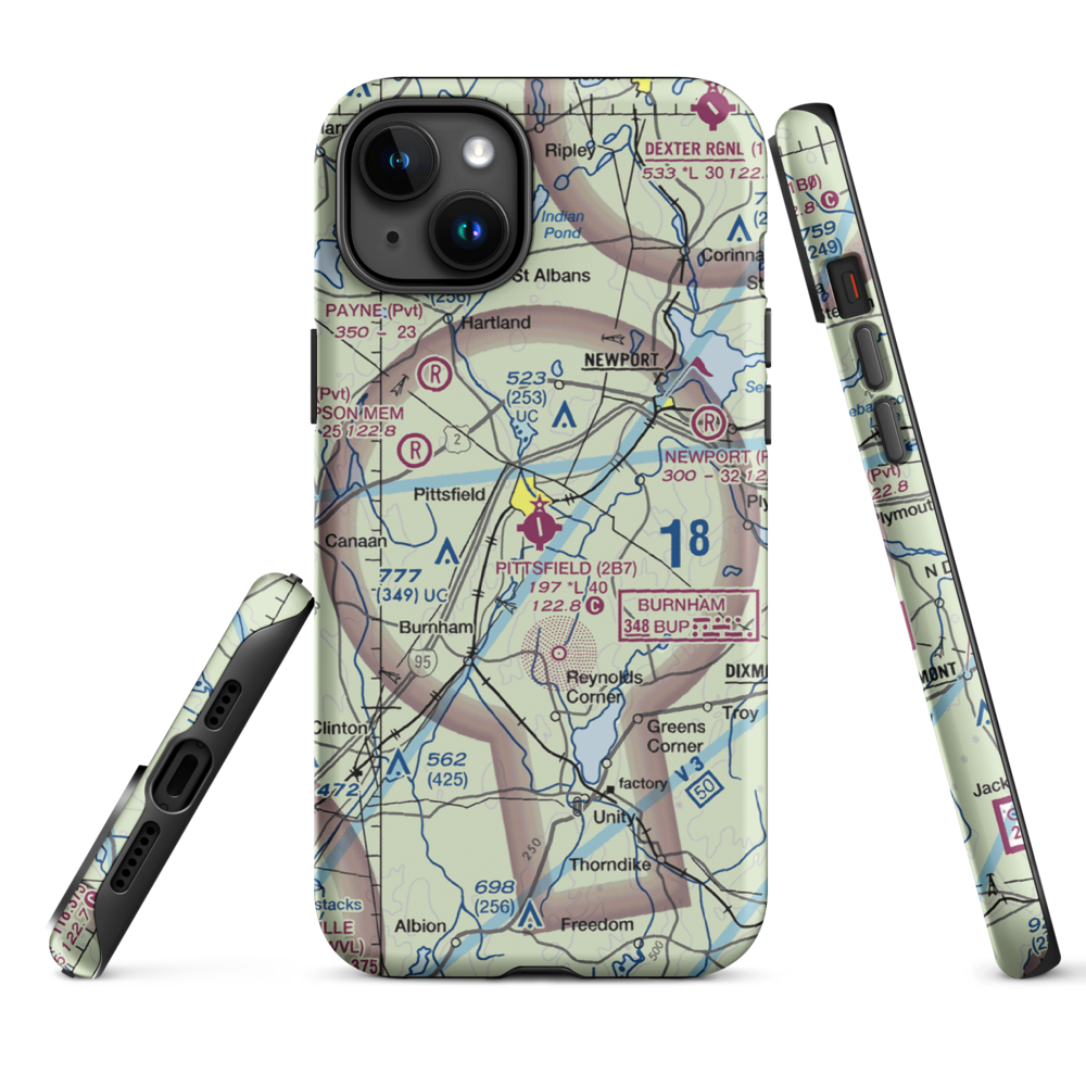 Pittsfield Municipal Airport (2B7) VFR Sectional  Tough iPhone Case iPhone 15 Plus model shown