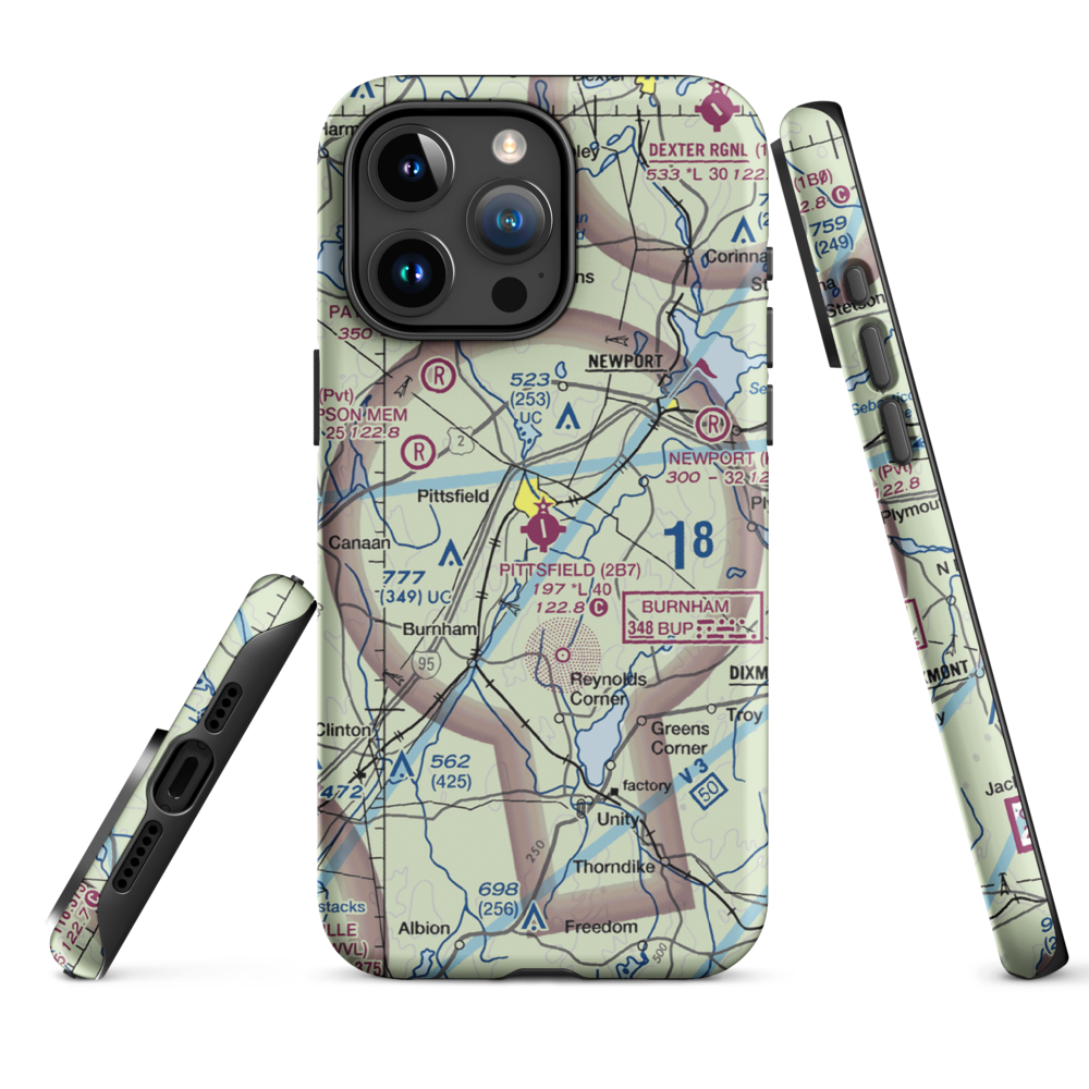 Pittsfield Municipal Airport (2B7) VFR Sectional  Tough iPhone Case iPhone 15 Pro Max model shown