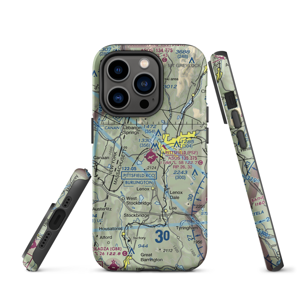 Pittsfield Municipal Airport (PSF) VFR Sectional  Tough iPhone Case iPhone 14 Pro model shown