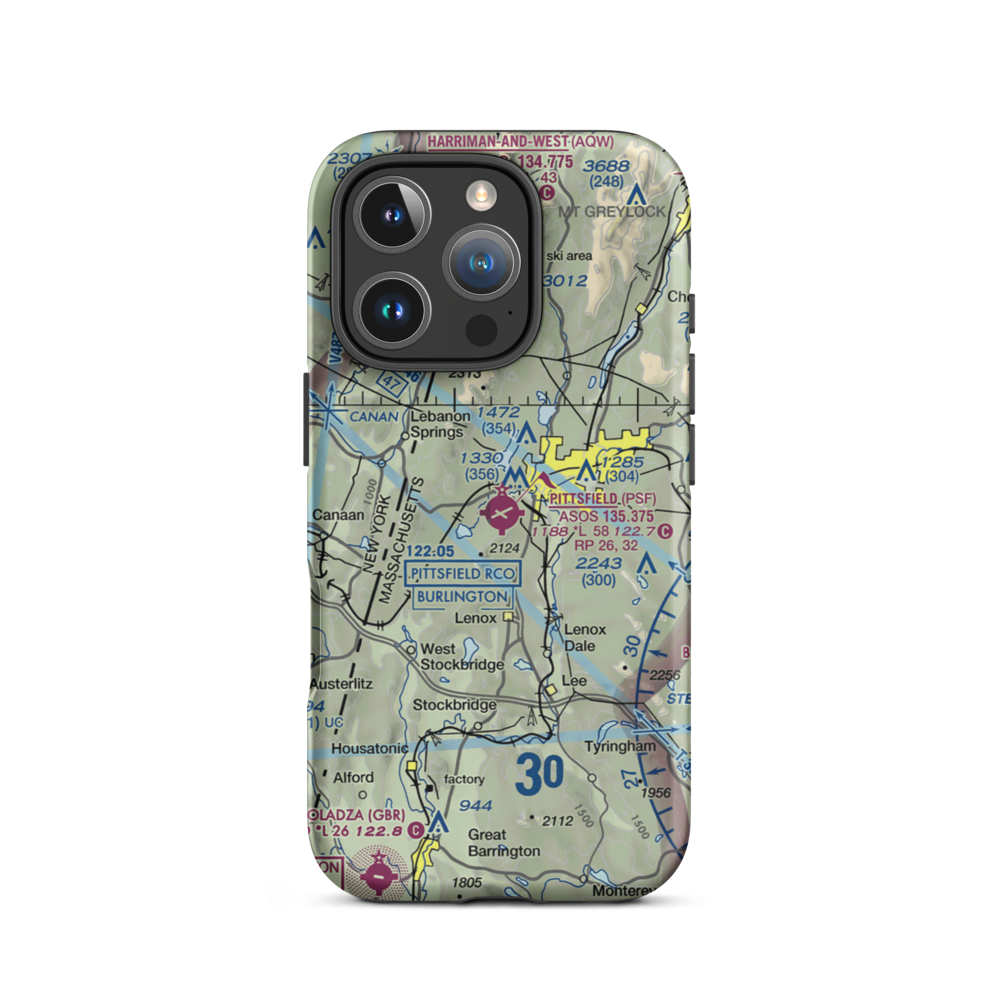 Pittsfield Municipal Airport (PSF) VFR Sectional  Tough iPhone Case iPhone 16 Pro model shown