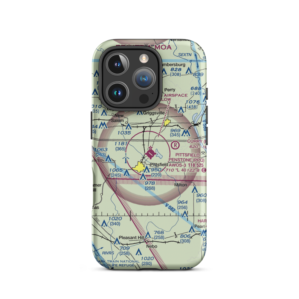 Pittsfield Penstone Municipal Airport (PPQ) VFR Sectional  Tough iPhone Case iPhone 16 Pro model shown