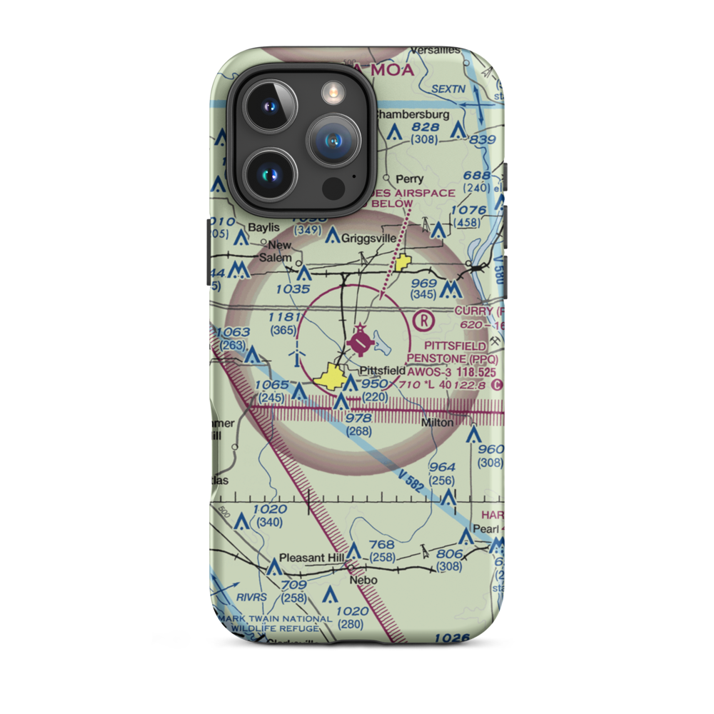 Pittsfield Penstone Municipal Airport (PPQ) VFR Sectional  Tough iPhone Case iPhone 16 Pro Max model shown