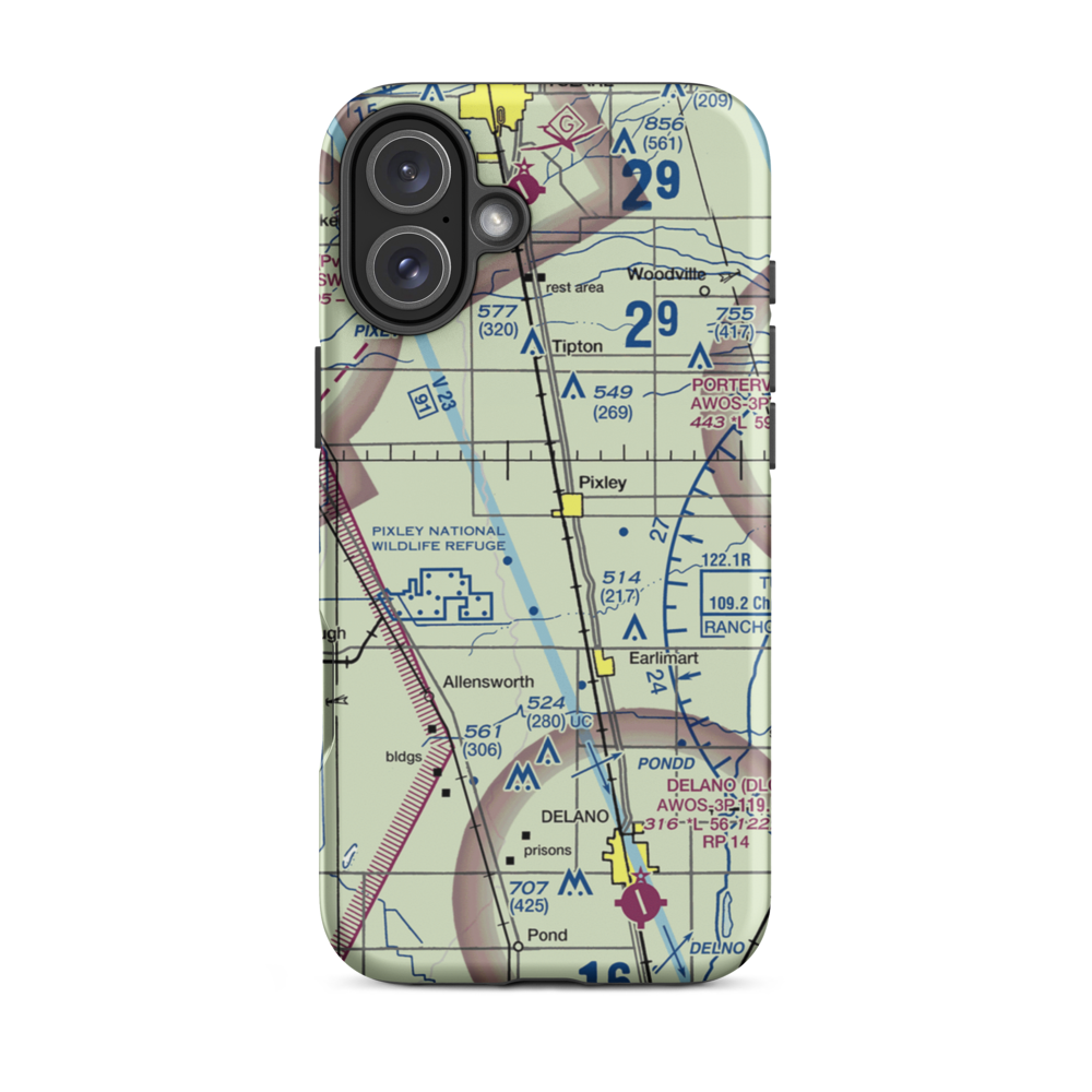 Pixley Airport (P27) VFR Sectional  Tough iPhone Case iPhone 16 Plus model shown