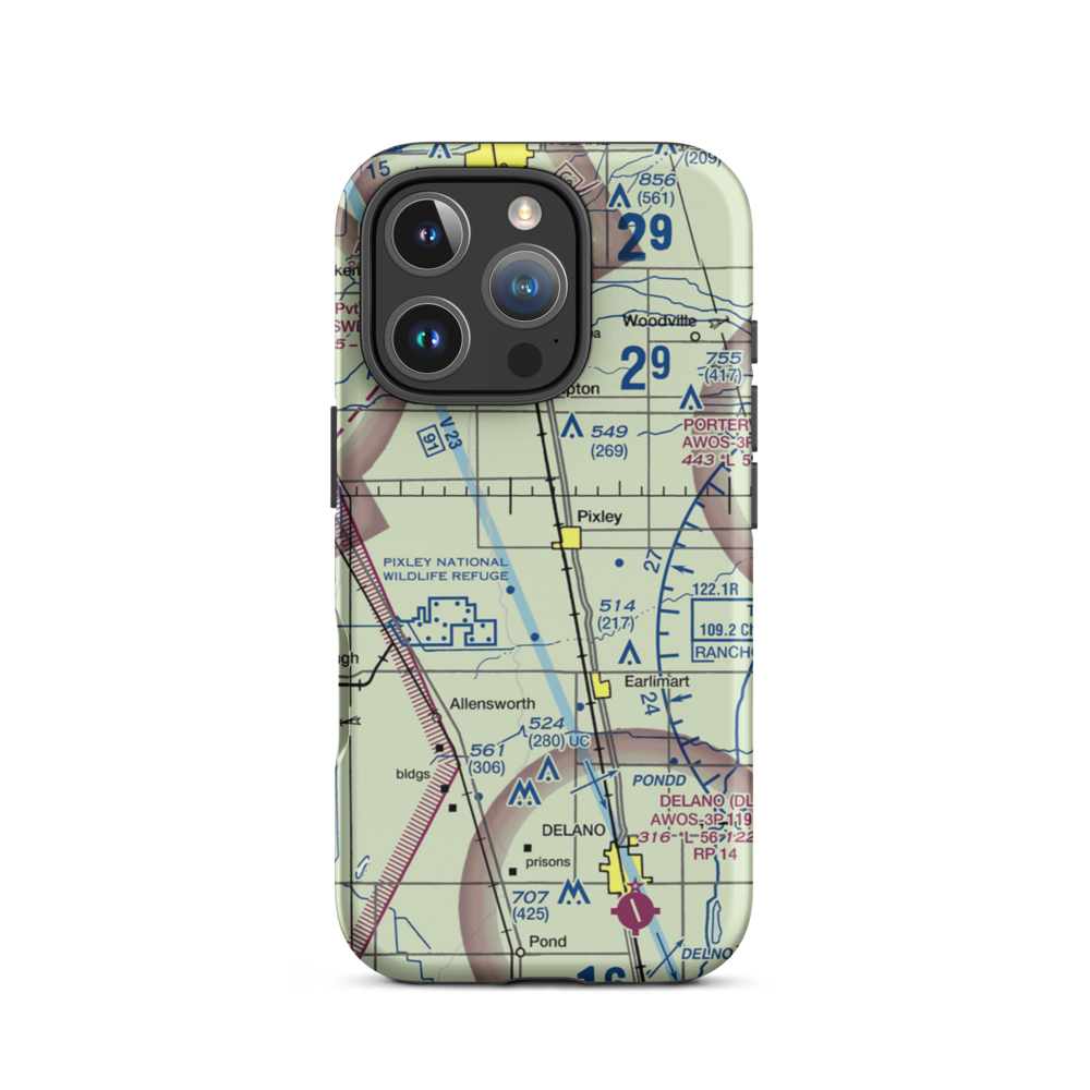 Pixley Airport (P27) VFR Sectional  Tough iPhone Case iPhone 16 Pro model shown