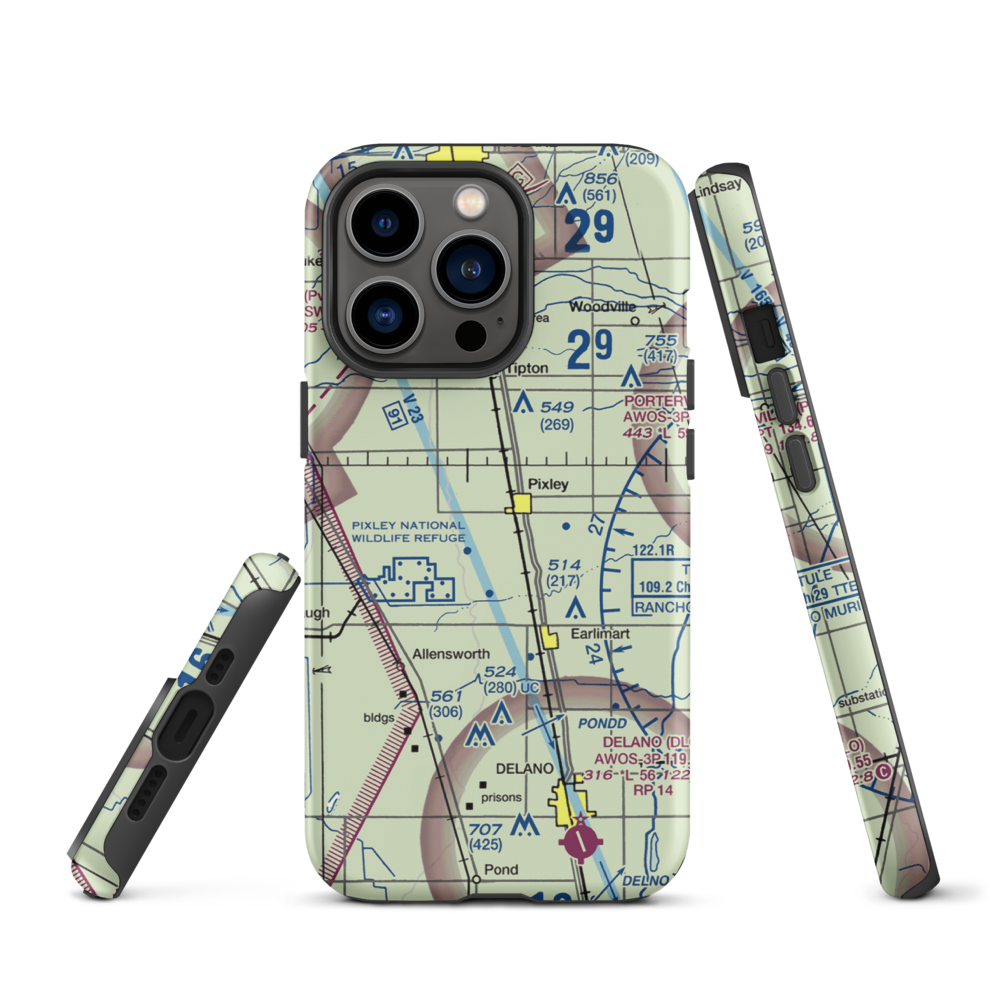 Pixley Airport (P27) VFR Sectional  Tough iPhone Case iPhone 13 Pro model shown