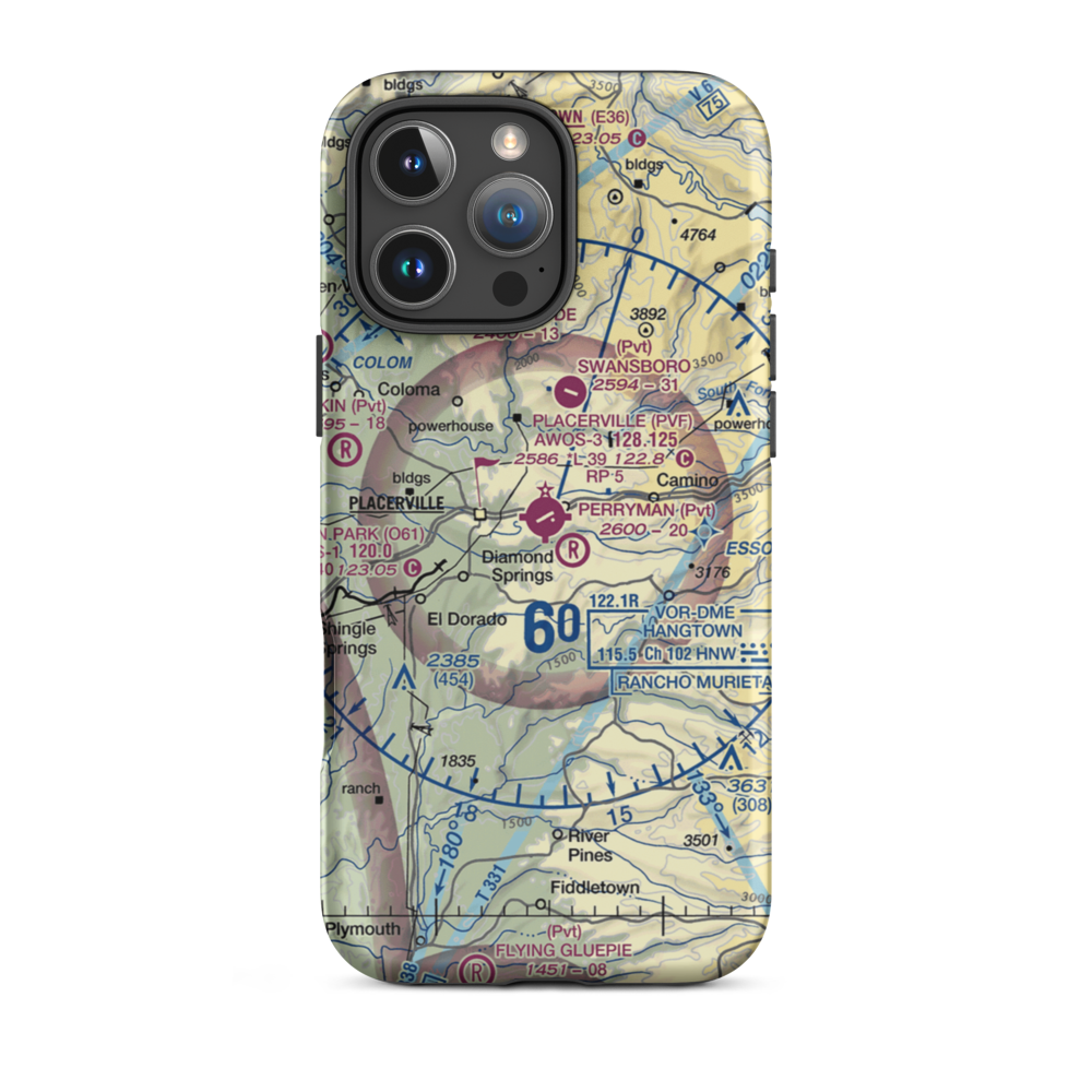 Placerville Airport (PVF) VFR Sectional  Tough iPhone Case iPhone 16 Pro Max model shown