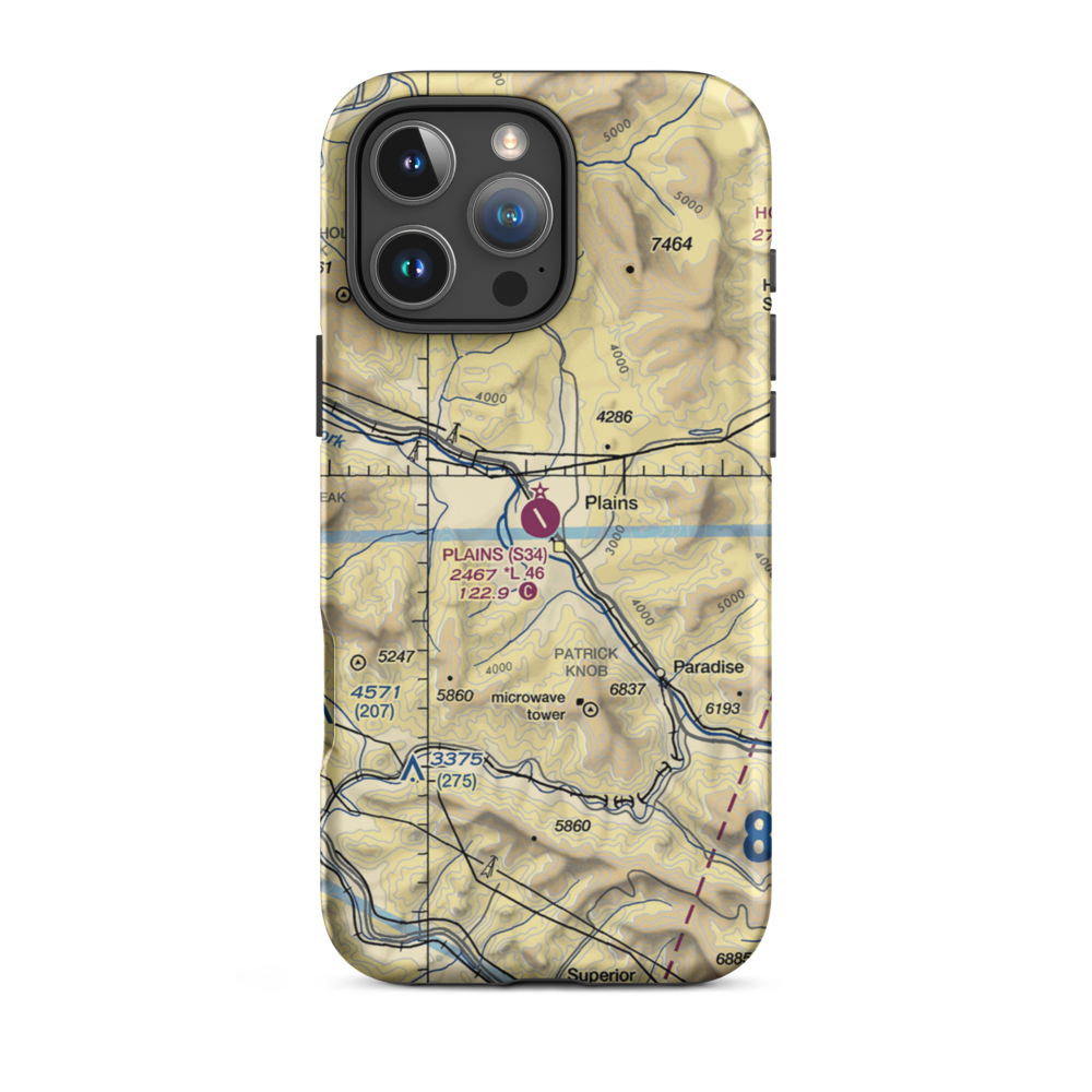 Plains Airport (S34) VFR Sectional  Tough iPhone Case iPhone 16 Pro Max model shown