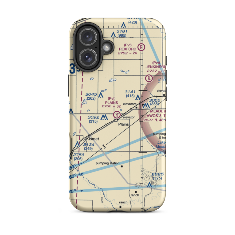 Plains Municipal Airport (2KS5) VFR Sectional  Tough iPhone Case iPhone 16 Plus model shown