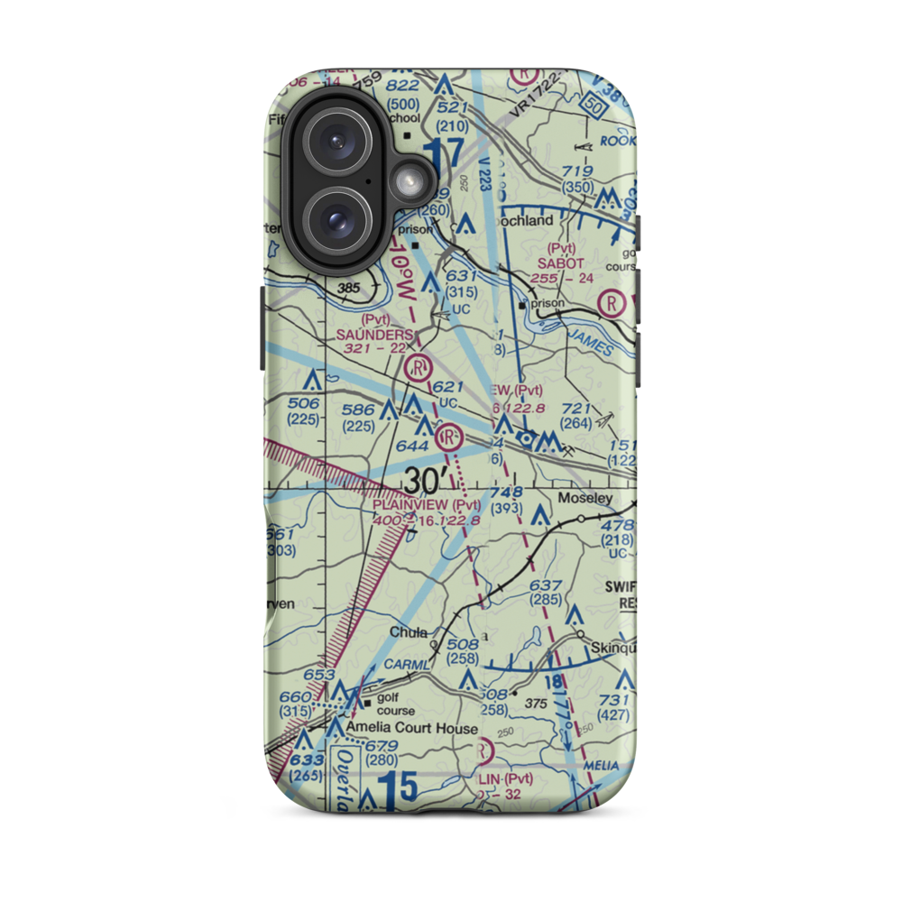 Plainview Airport (VA94) VFR Sectional  Tough iPhone Case iPhone 16 Plus model shown