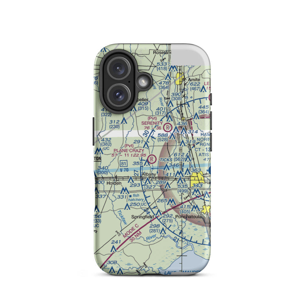 Plane Crazy Airport (25LA) VFR Sectional  Tough iPhone Case iPhone 16 model shown