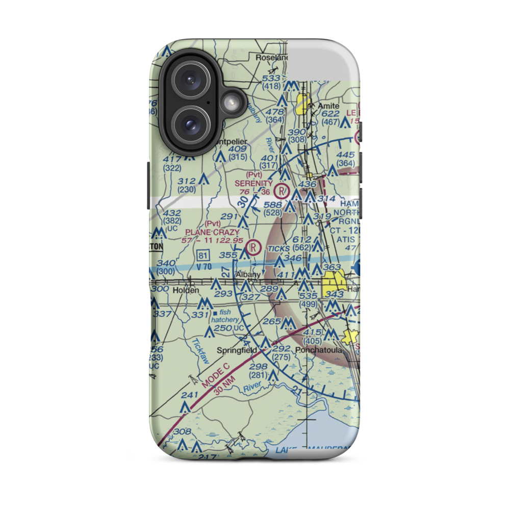 Plane Crazy Airport (25LA) VFR Sectional  Tough iPhone Case iPhone 16 Plus model shown