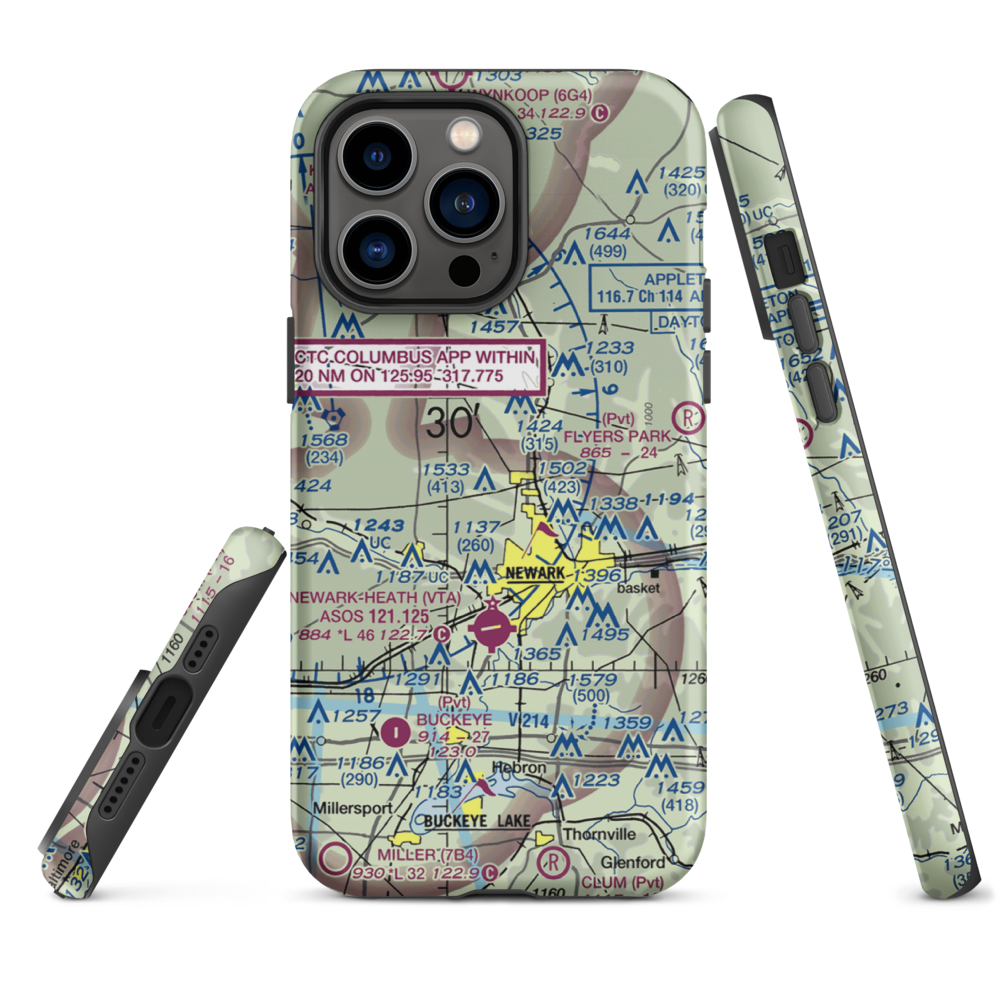 Planevue Airport (OH99) VFR Sectional  Tough iPhone Case iPhone 14 Pro Max model shown