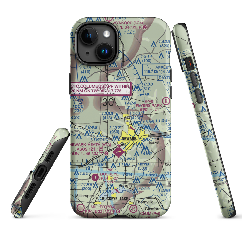 Planevue Airport (OH99) VFR Sectional  Tough iPhone Case iPhone 15 Plus model shown