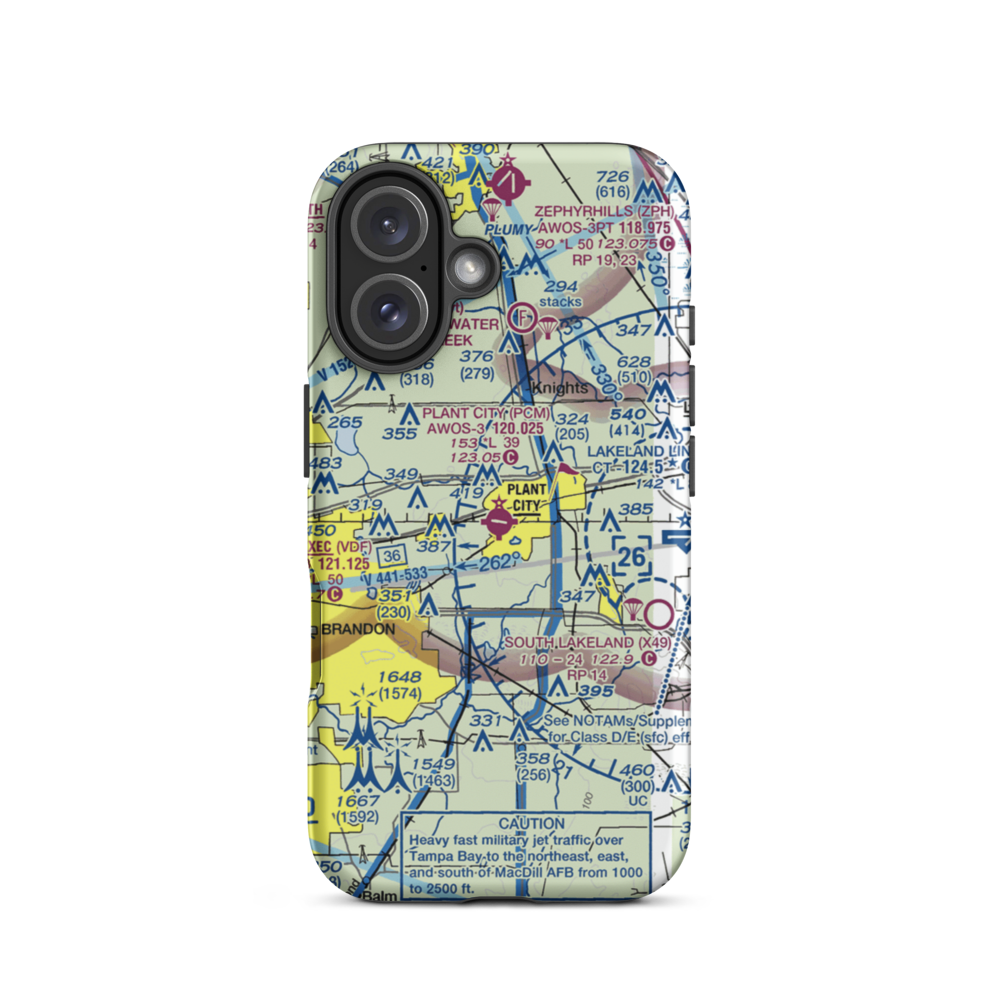Plant City Municipal Airport (PCM) VFR Sectional  Tough iPhone Case iPhone 16 model shown