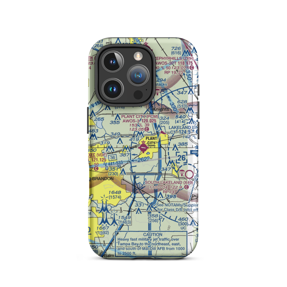 Plant City Municipal Airport (PCM) VFR Sectional  Tough iPhone Case iPhone 16 Pro model shown