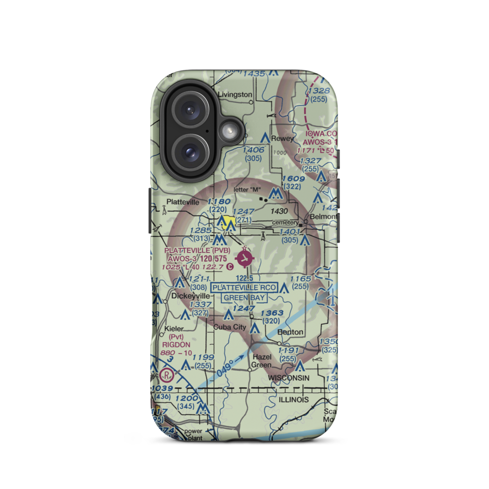 Platteville Municipal Airport (PVB) VFR Sectional  Tough iPhone Case iPhone 16 model shown