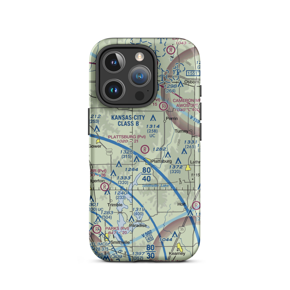 Plattsburg Airpark (5MO) VFR Sectional  Tough iPhone Case iPhone 16 Pro model shown