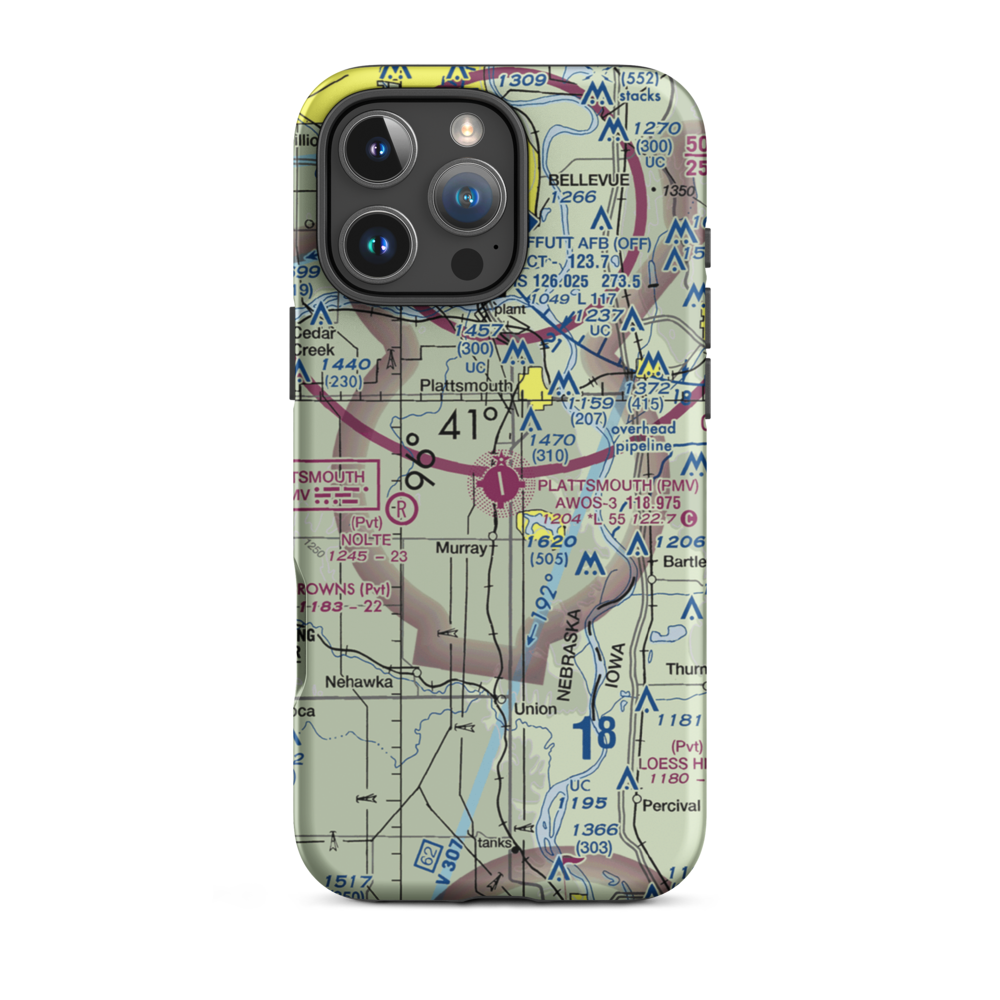 Plattsmouth Municipal Airport (PMV) VFR Sectional  Tough iPhone Case iPhone 16 Pro Max model shown