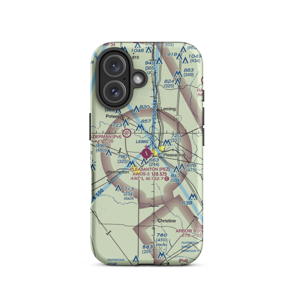 Pleasanton Municipal Airport (PEZ) VFR Sectional  Tough iPhone Case iPhone 16 model shown