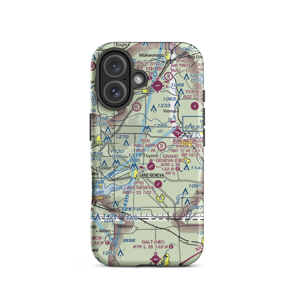 Plows & Props Airport (2WI4) VFR Sectional  Tough iPhone Case iPhone 16 model shown