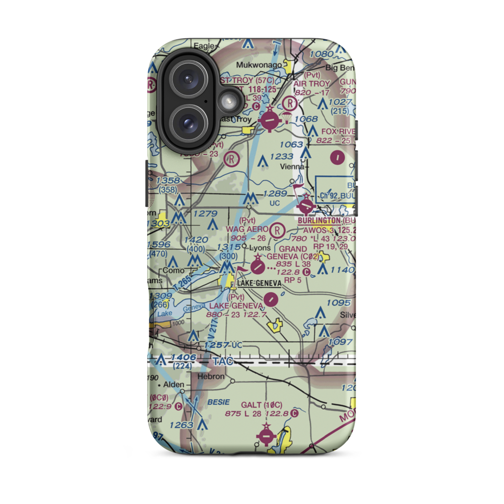 Plows & Props Airport (2WI4) VFR Sectional  Tough iPhone Case iPhone 16 Plus model shown