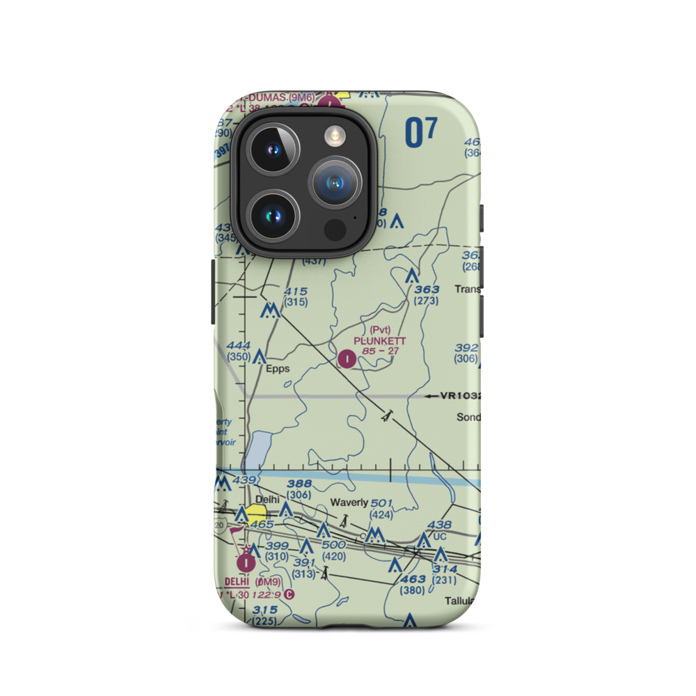 Plunkett Aviation Services Inc Airport (46LA) VFR Sectional  Tough iPhone Case iPhone 16 Pro model shown