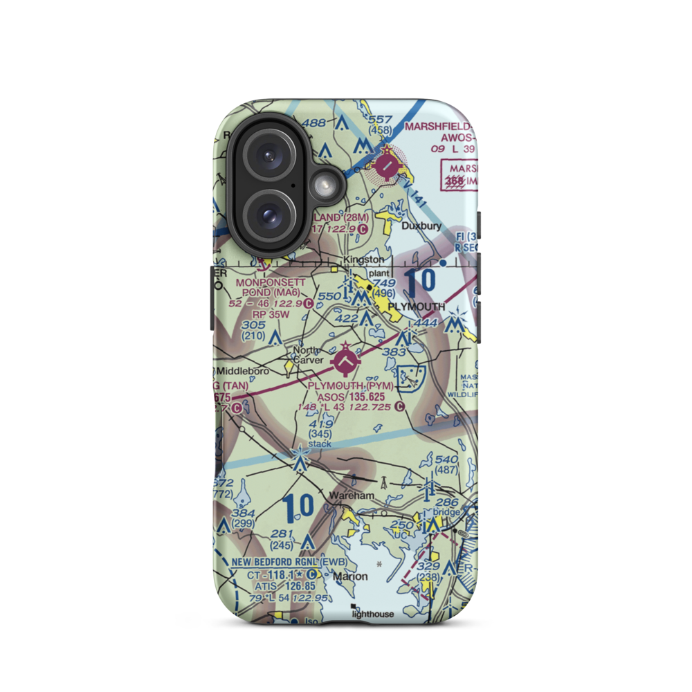 Plymouth Municipal Airport (PYM) VFR Sectional  Tough iPhone Case iPhone 16 model shown