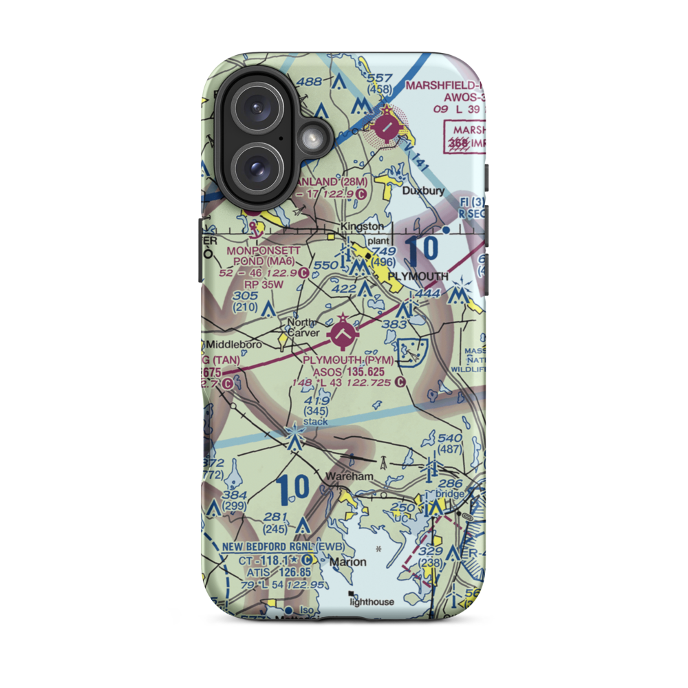 Plymouth Municipal Airport (PYM) VFR Sectional  Tough iPhone Case iPhone 16 Plus model shown