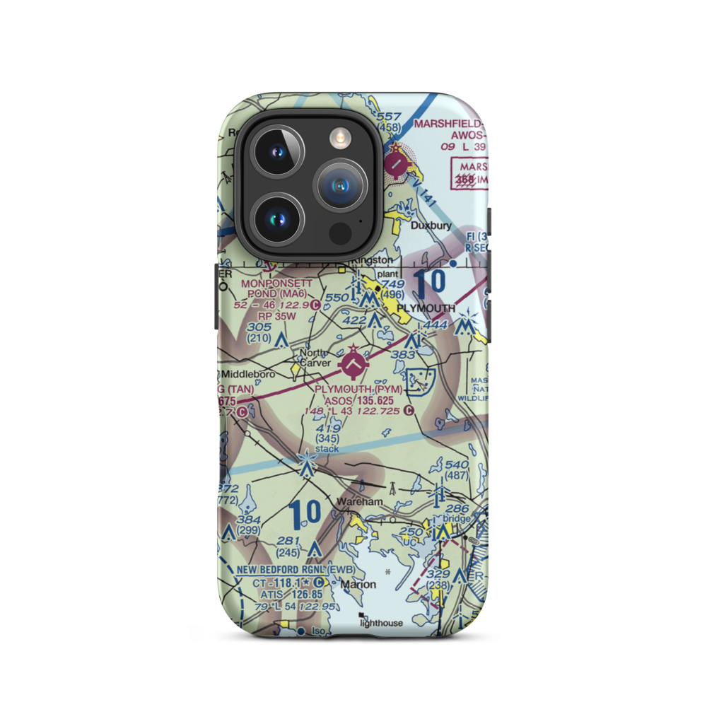 Plymouth Municipal Airport (PYM) VFR Sectional  Tough iPhone Case iPhone 16 Pro model shown