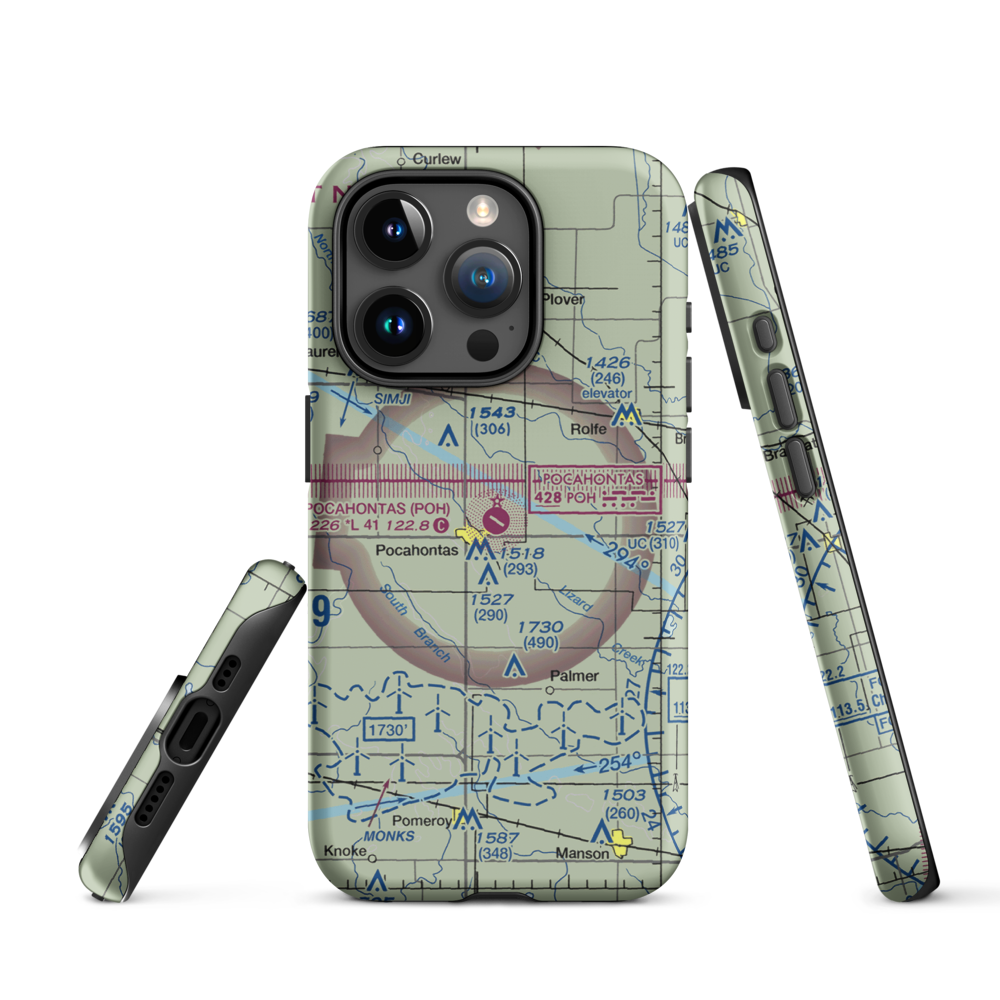 Pocahontas Municipal Airport (POH) VFR Sectional  Tough iPhone Case iPhone 15 Pro model shown
