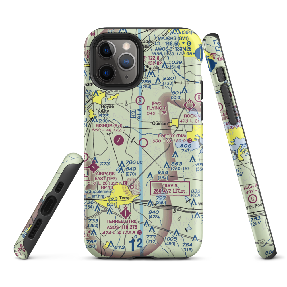 Poetry Flying Ranch Airport (T48) VFR Sectional  Tough iPhone Case iPhone 11 Pro model shown
