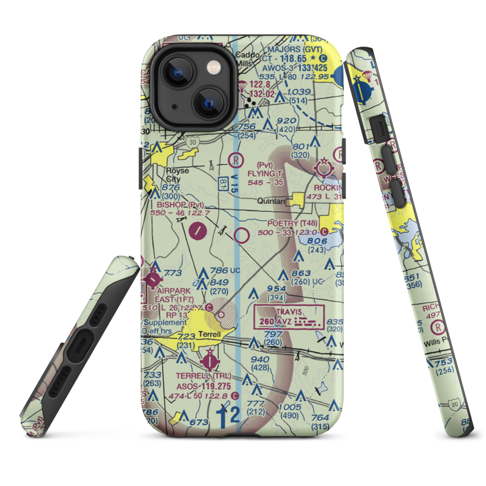 Poetry Flying Ranch Airport (T48) VFR Sectional  Tough iPhone Case iPhone 14 Plus model shown