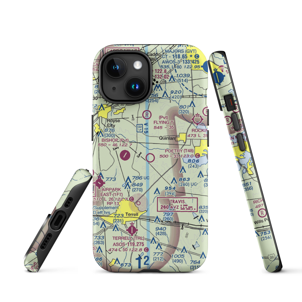 Poetry Flying Ranch Airport (T48) VFR Sectional  Tough iPhone Case iPhone 15 model shown