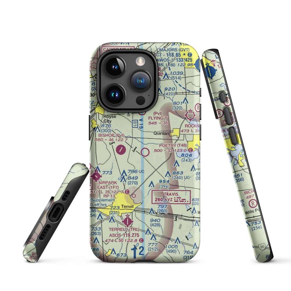Poetry Flying Ranch Airport (T48) VFR Sectional  Tough iPhone Case iPhone 15 Pro model shown