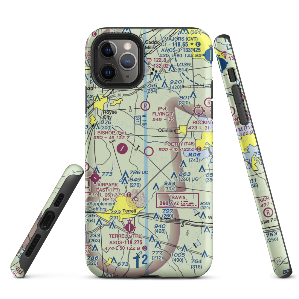 Poetry Flying Ranch Airport (T48) VFR Sectional  Tough iPhone Case iPhone 11 Pro Max model shown