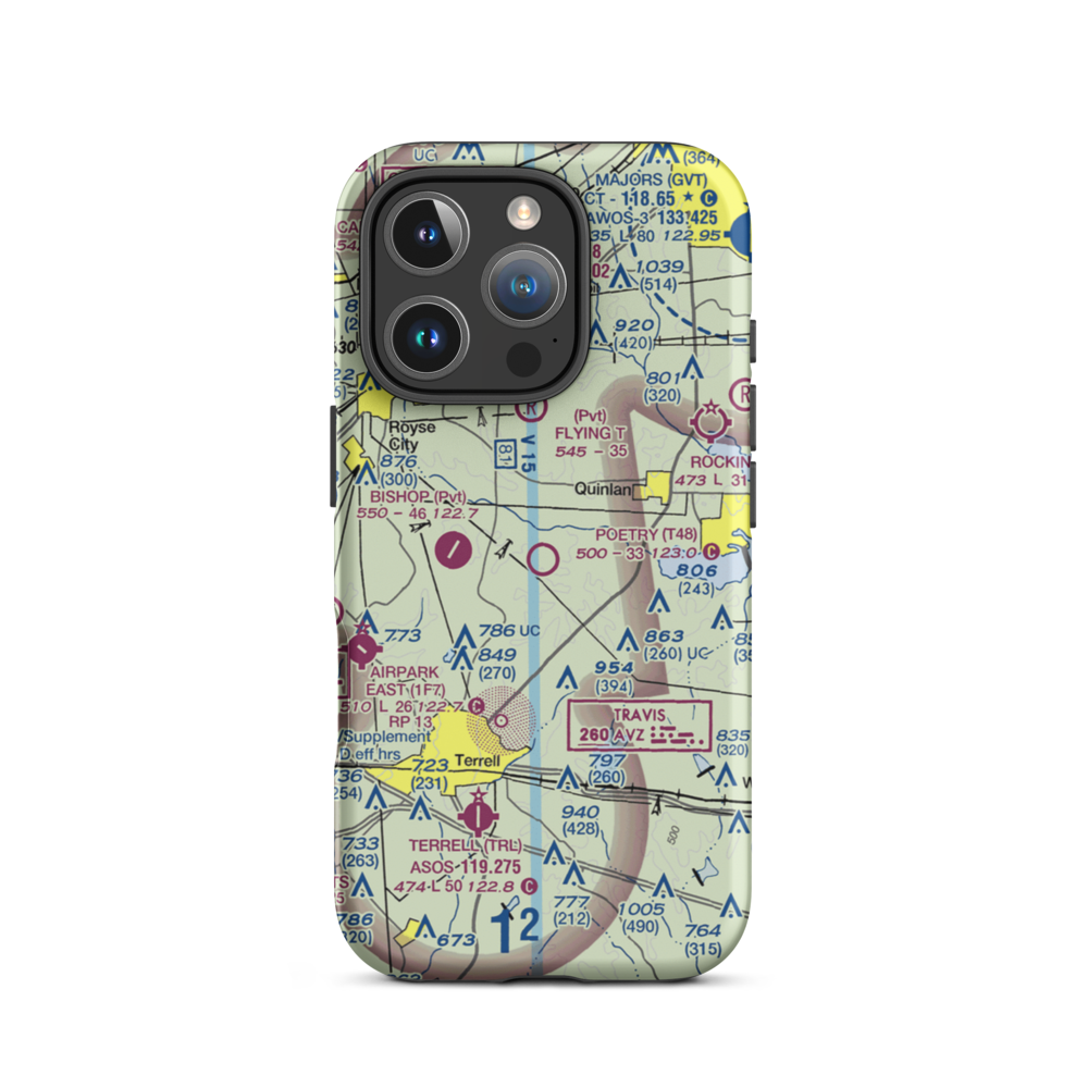 Poetry Flying Ranch Airport (T48) VFR Sectional  Tough iPhone Case iPhone 16 Pro model shown