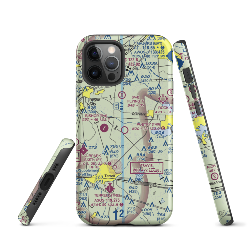 Poetry Flying Ranch Airport (T48) VFR Sectional  Tough iPhone Case iPhone 12 Pro model shown
