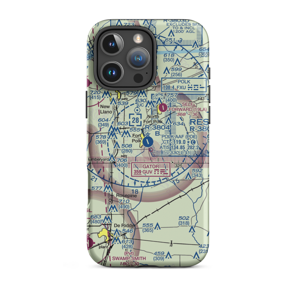 Polk Army Air Field (POE) VFR Sectional  Tough iPhone Case iPhone 16 Pro Max model shown