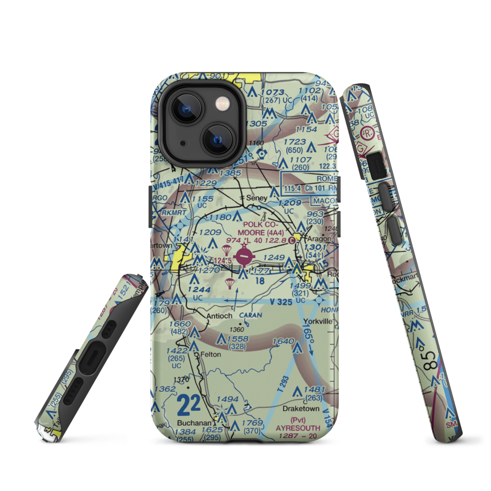 Polk County Airport- Cornelius Moore Field (4A4) VFR Sectional  Tough iPhone Case iPhone 14 model shown