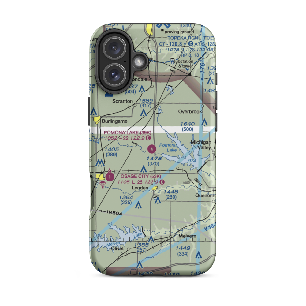 Pomona Lake Airport (39K) VFR Sectional  Tough iPhone Case iPhone 16 Plus model shown