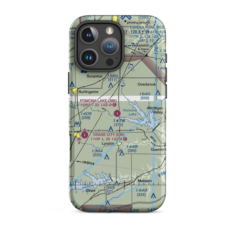 Pomona Lake Airport (39K) VFR Sectional  Tough iPhone Case iPhone 16 Pro Max model shown