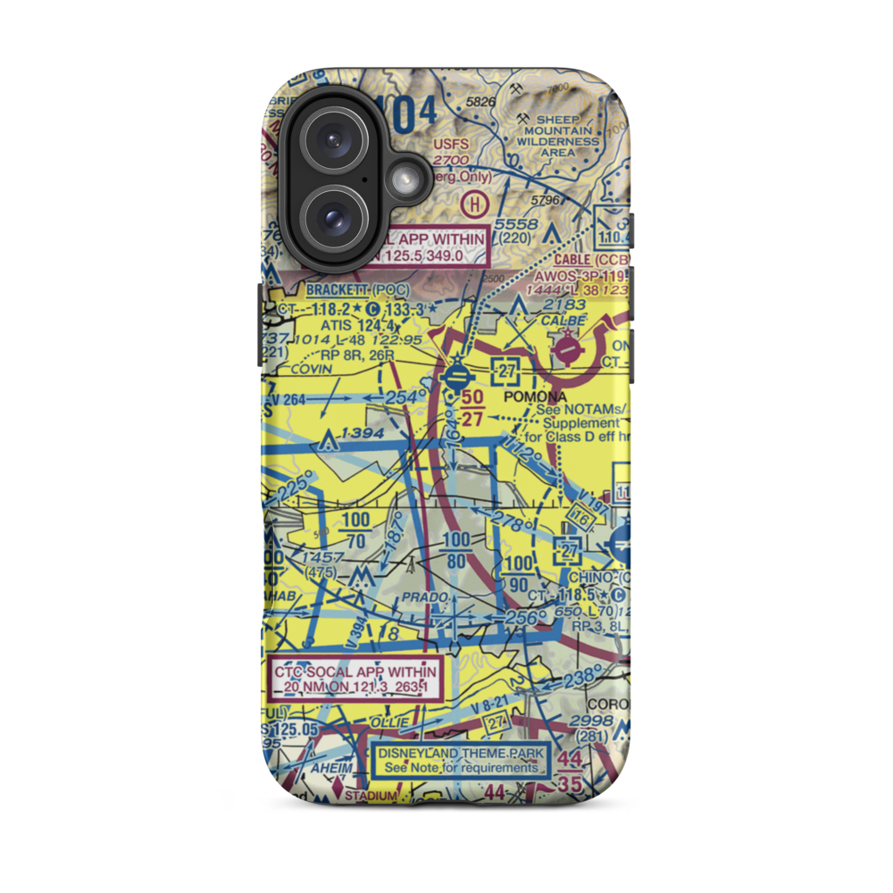 Pomona Police Department Heliport (98L) VFR Sectional  Tough iPhone Case iPhone 16 Plus model shown